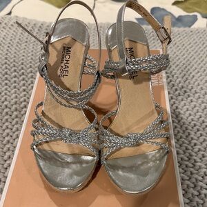 Michael Kors Metallic Silver Braided Sandals